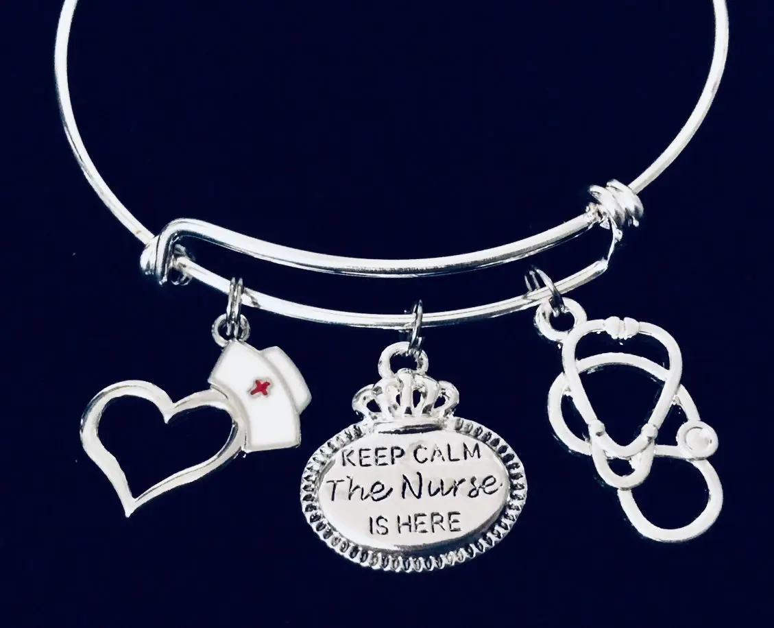 Keep Calm The Nurse is Here Expandable Charm Bracelet One Size Fits All