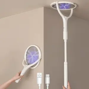 LMMAKE Electric Bug Zapper Racket with Patented Rotating Head & Extensible Handle 17-42 Inches USB Type-C Rechargeable 3500V Pest Control for Flies Mosquitoes Wasps
