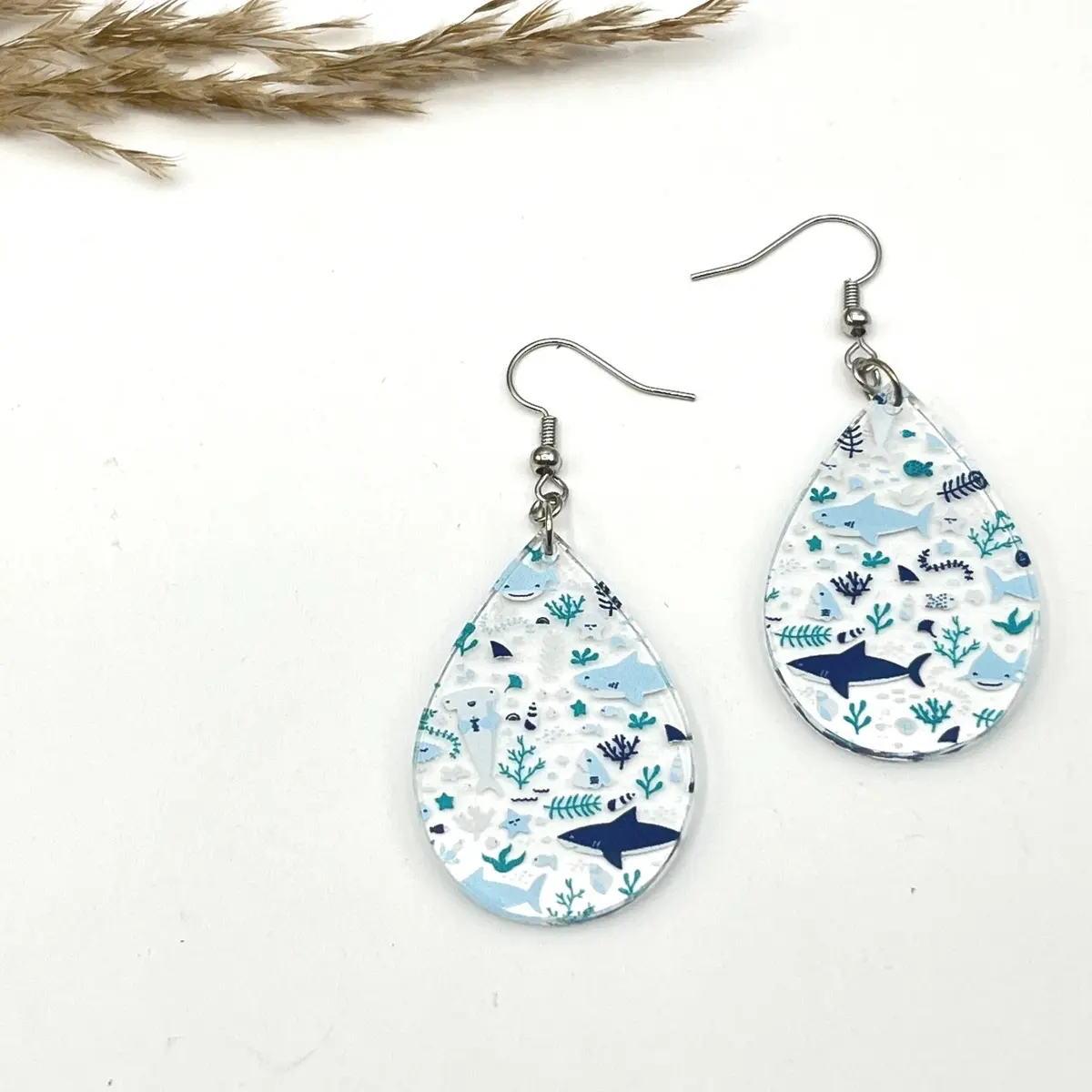 Shark week earrings lightweight acrylic hypoallergenic