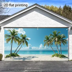 2D Flat 1PC Polyester Tropical Palm Beach Ocean Backdrop Banner, Seaside Coconut Tree Blue Sky Sea Landscape Photography Background, Ideal For Summer Hawaii Luau Party, Coastal Home Wall Decor, Summer Photoshoot, Window Display Decoration