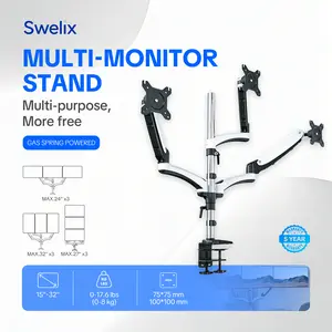 3 MONITORS. ONE STAND. TOTAL IMMERSION. Triple Monitor Arm — Gas Spring Arms, 15-32" Screens, Tilt & Swivel, 17.6lbs per Arm, Cable Management, C-Clamp & Grommet