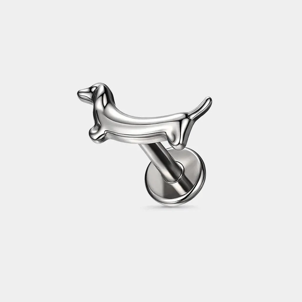 OUFER BODY JEWELRY 16G Unisex Titanium Dachshund Cartilage Ear Studs - Internally Threaded, 6mm Bar Length, Body-Safe, Non-Tarnish Dainty Modern Cartilage Piercing Jewelry, Daily, Elegant, Everyday, Screw, Simple, Basic, Inspirational, Silhouette, Minimal