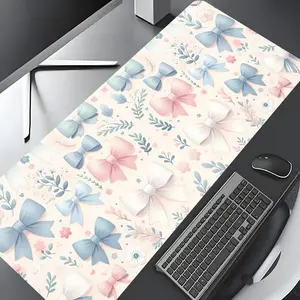 Cute Cherry & Bow Pattern Mouse Pad, Rectangle Gaming Mouse Pad, Non-slip Rubber Pad, Aesthetic Desktop Decoration Protective Pad for Laptop, Desktop Computer Games