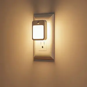 LED Plug-in Night Light 2-Mode Dusk-to-Dawn Warm/Cool White Wall Mounted Auto On/Off for Bedroom Bathroom Hallway