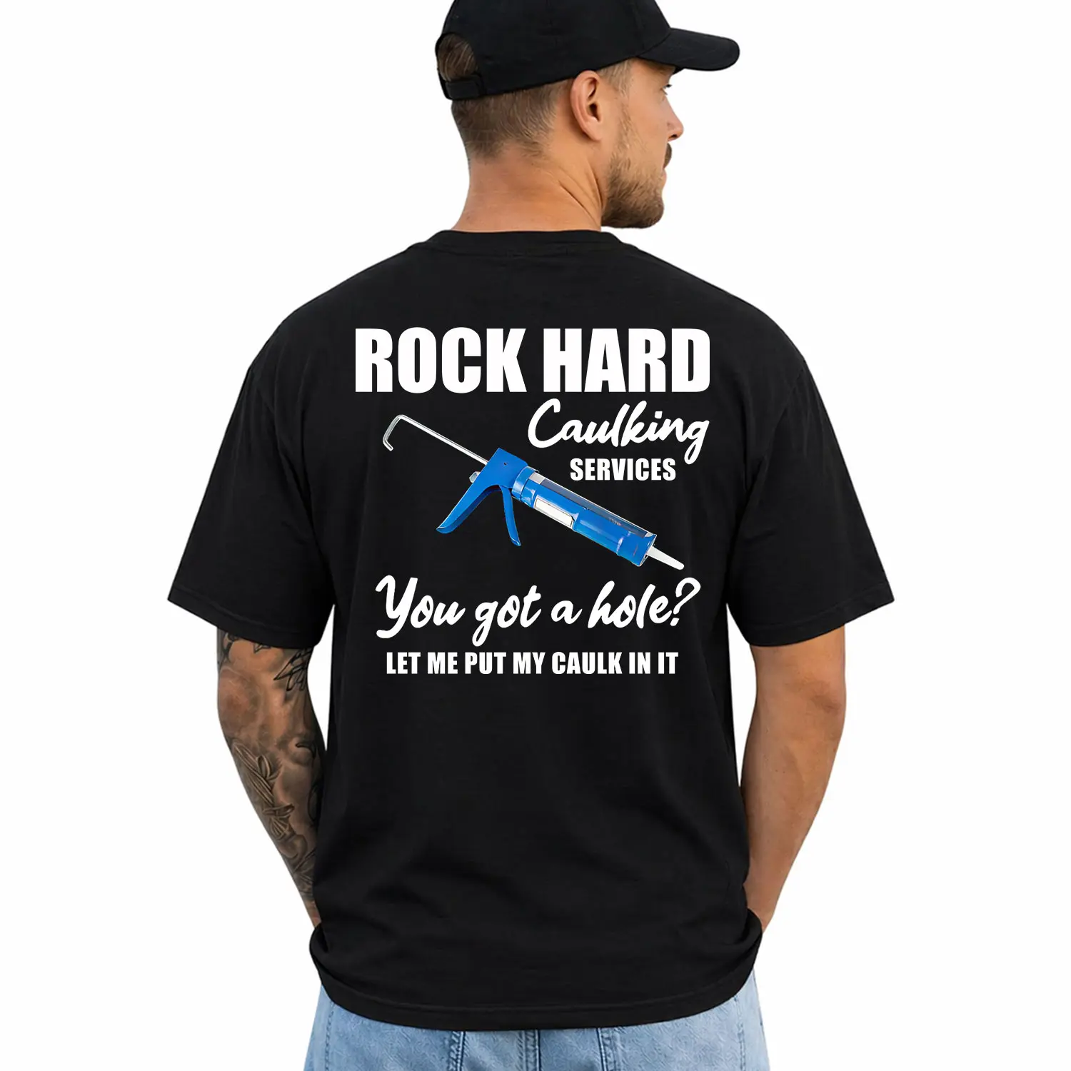 Rock Hard Caulking Services Shirt, Funny Construction Worker Tee, Contractor Gift, Caulker Humor, Blue Collar T-Shirt, Short Sleeve Printed Graphic Shirt, Daily Casual Cotton Womenswear