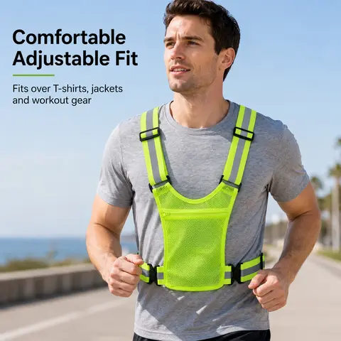 Unisex Reflective Strips Safety Vest - Adjustable Strap, Breathable Polyester, Pocket Storage, Front+Back Visible Equipment for Workers Needing Extra Safety in Dark Low-Light Conditions