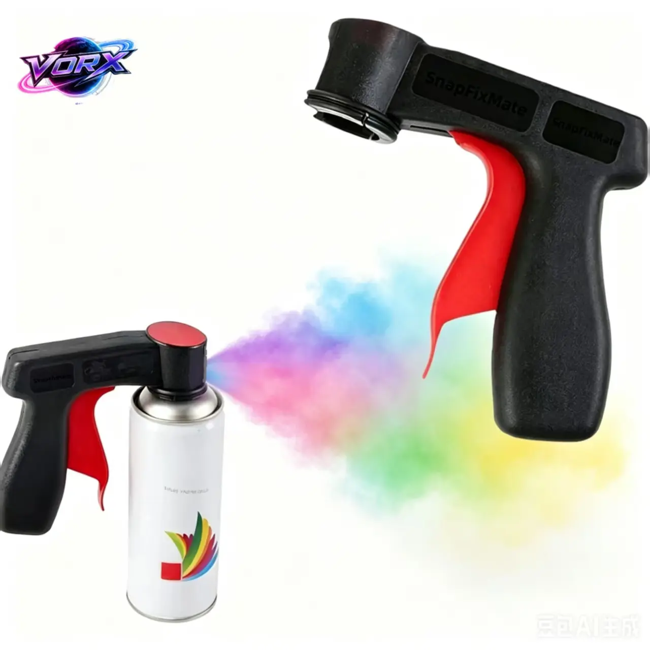 Portable aerosol can handle—instantly transforms an aerosol can into a spray gun. Features a full-grip design and allows for easy installation and removal. Universally compatible—suitable for spray paints, adhesives, lubricants, and more. multi use tools