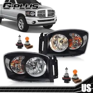 Fit For Dodge Ram 1500 2500 3500 2006-2009 Headlights Headlamps Set Black/Clear