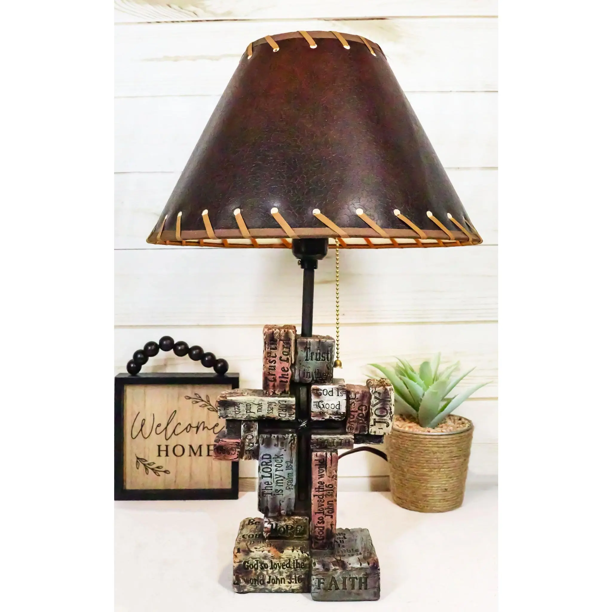 Rustic Western Christian Bible Scriptures Faith Hope Love Grace Cross Table Lamp