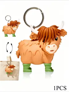 Adorable Highland Cow Keychain, Mini Cow Bag Charm, Portable Decor for Bags & Keys, Keychain Bag Pendant