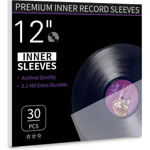 Vinyl Record Inner Sleeves, 30 Anti Static 12" LP Vinyl Inner Sleeves, Premium Protective Plastic Vinyl Sleeves Albums Covers for 33 RPM Record Protection Collection Storage Vinyl Lovers
