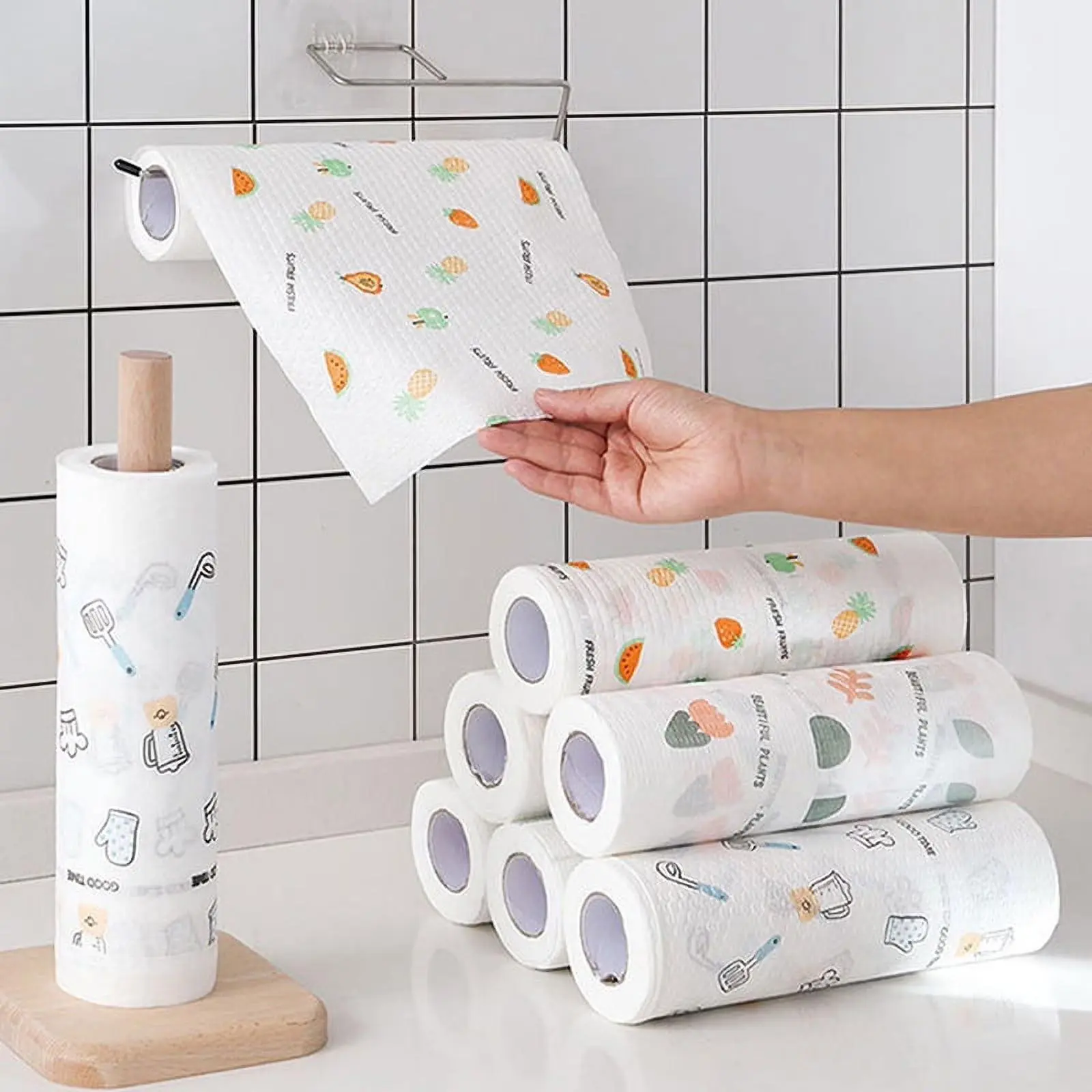 50Pcs Per Roll Reusable Cleaning Lazy Rags, Washable Kitchen Dish Towels & Multi-Purpose Wiping Cloths