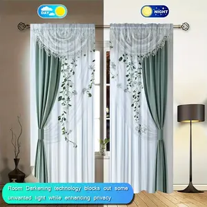 2-piece set of French countryside style curtains, made of semi transparent polyester fiber material, Home Textile, with a top pole bag design, suitable for daily home decoration such as bedrooms, living rooms, dining rooms, etc. (not multi-layer curtains)