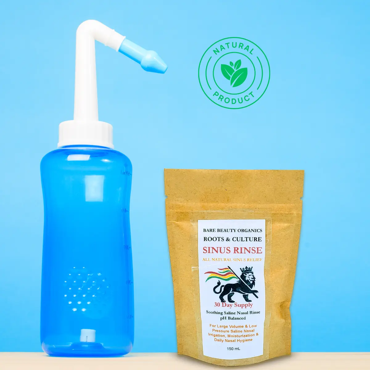 Bare Beauty Naturals Soothing Saline Sinus Rinse for All natural sinus relief, Low Pressure Saline Nasal Irrigation and Daily Nasal Hygiene