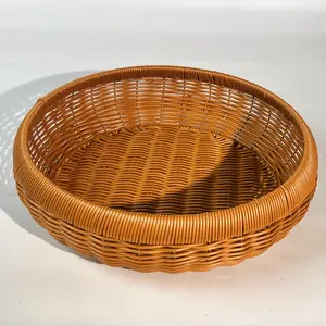 Round Wicker Tray Storage Basket, Faux Woven Rattan Storage Basket for Home, Kitchen, Dining Room and Outdoor, Tabletop Food Holding Basket, Organiser, Cozy Basket