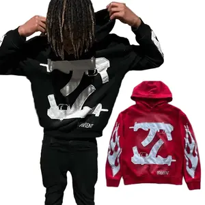 Casual Long Sleeve Hoodie Pullover Unisex Hoodies Sweatshirts Streetwear Fit Tops for Men and Women with   "CHOPPA KRAZY"  Flame & Gun Print , Womenswear