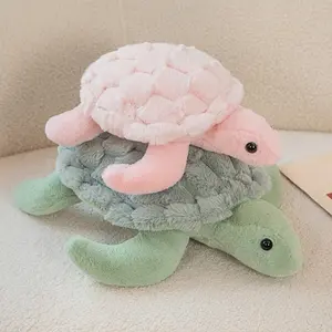 11 Inch Cute Simulated Sea Turtle Plush Toy, Soft Stuffed Animal Doll in Green & Pink, Versatile Holiday Gift for Kids