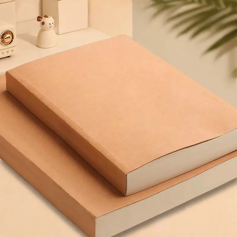 Kraft Paper Notebook, A5 Thick Straight Back Sketch Book, Portable Wireless Binding, School & Office Supplies, Durable Design, Essential for Students, Unlined Notebook, Study Notebook, Blank Paper Notebook, Sketchbooks