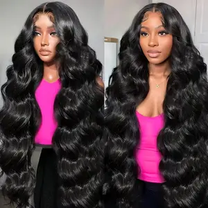 Body Wave Lace Front Wigs, 13x4 Transparent Lace Front Wigs Glueless Frontal Body Wave Wig Blended Human Hair for Women, Pre Plucked, Tangle Free, 220 Density