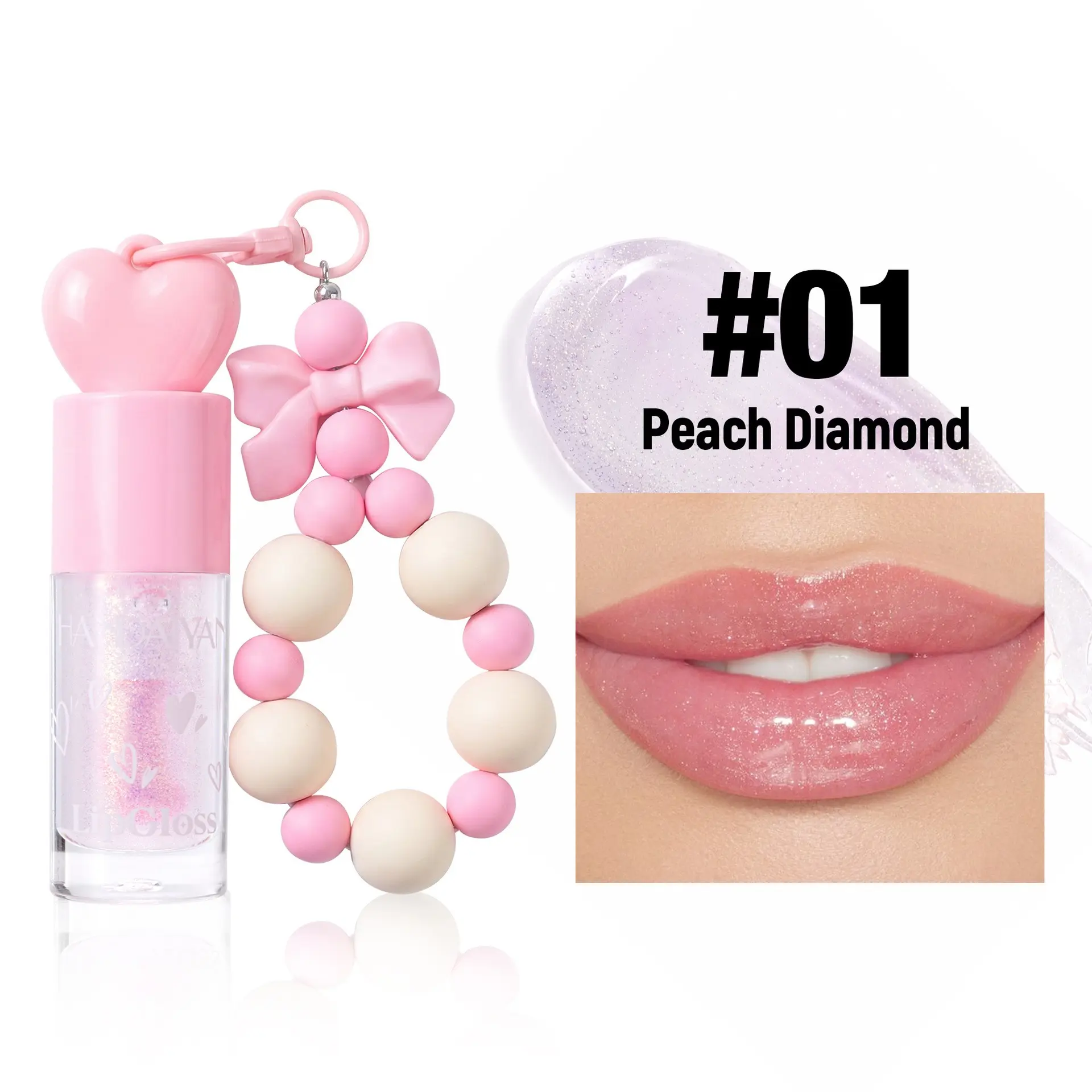 Bow Bracelet Lip Gloss Set, Long-Lasting Waterproof, Smudge-Resistant, Keychain Included, 4 Colors, Moisturizing Glossy Mini Lip Gloss