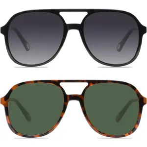 Retro Square Aviator Sunglasses for Womens Mens Vintage 70s Double Bridge Sun Glasses