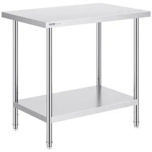 VEVOR Stainless Steel Prep Table, 24 x 36 x 34 Inch, 750 lbs Load Capacity, Heavy Duty Metal Worktable with 3 Adjustable Height Levels, Commercial Workstation for Kitchen Garage Restaurant Backyard