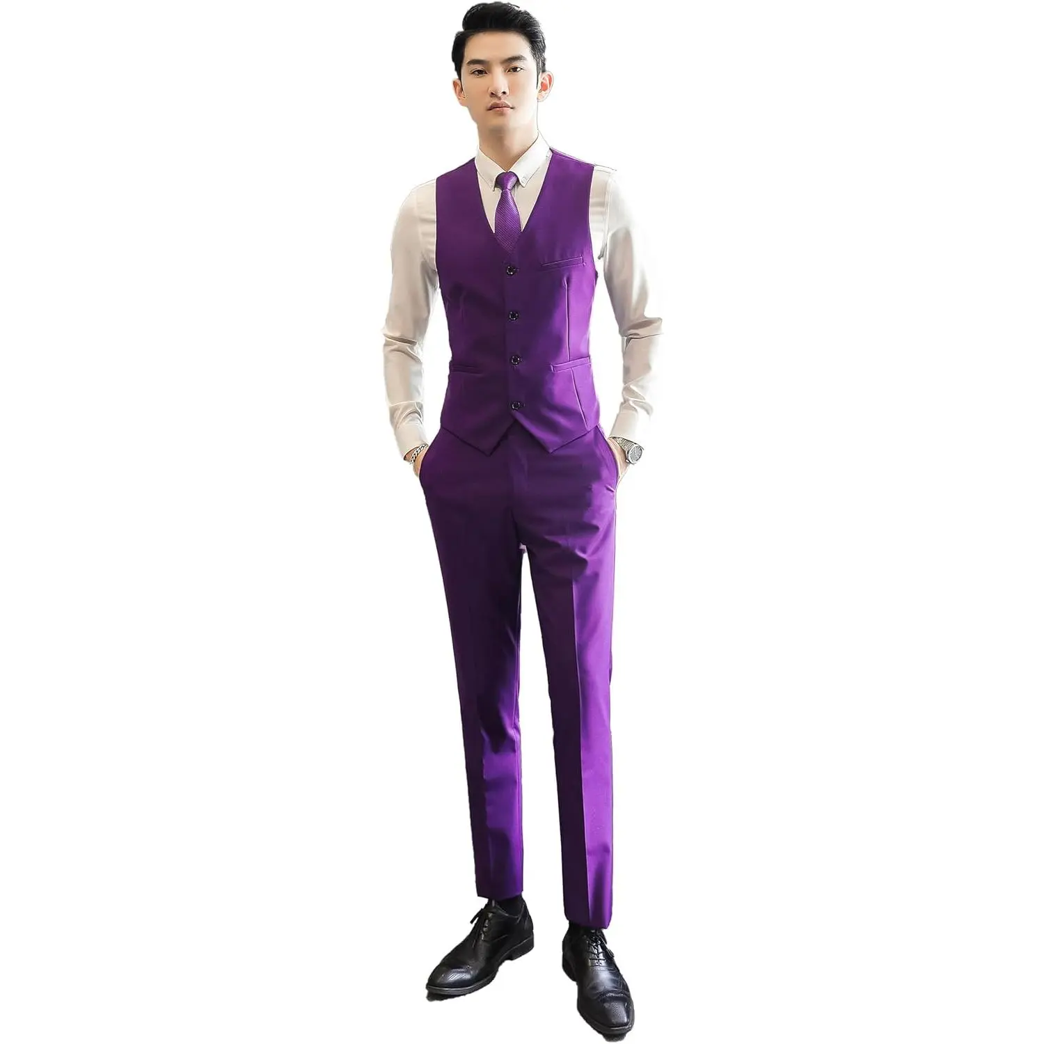 UNINUKOO Mens Suits 2 Piece Formal Suit Vest Pants with Tie Slim Fit Suits for Men Wedding Prom Tuxedo Dress Suit Set