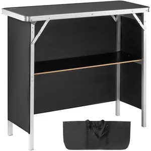 Folding Portable Bar Table For Trade Shows And Events | Indoor Outdoor Podium Table With Carrying Case, Storage Shelf, Black Skirt, 38.39 Inches Long By 15.16 Inches Wide By 34.25 Inches High, Lightweight And Easy To Transport