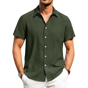 Alimens & Gentle Men's Linen Shirt Short Sleeve Button Down Shirt Wrinkle-Free Casual Vacation Beach Summer