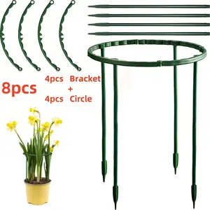 Plant Support Stake, 8 Counts/4 Sets Plastic Plant Support Pile Ring, Semicircular Fixing Rod for Indoor Flower & Climbing Plant, Garden Obelisk Trellis, Garden Supplies, Plant Supports Stakes