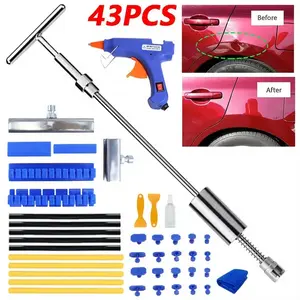 43pcs Car Dent Repair Tool Kit with Adjustable Long Reach, Paintless Dent Removal for Cars, Includes Spacer & Glue Gun -Without Battery