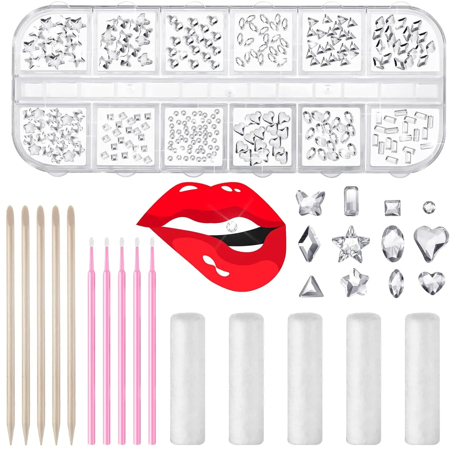 Tooth Gems Kit - 480 Tooth Gems with Abundant Styles, Multi-Shape Crystal Body Jewelry, DIY Set with Application Tools, 5 Cotton Clean Rolls, Storage Box for Daily Wear Oral Beauty