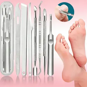 7pcs Stainless Steel Cuticle & Nail Care Tools Kit, Unscented Design for Dead Skin and Calluses, with Nail File & Cleaner, Ingrown Toenail Care Kit