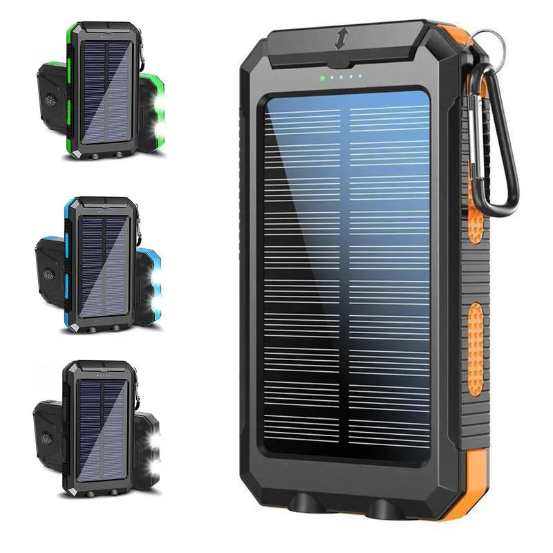 10000mAh Large Capacity Solar Outdoor Power Bank, Dual USB Fast Charging, Flashlight, Compass, Waterproof & Drop Resistant