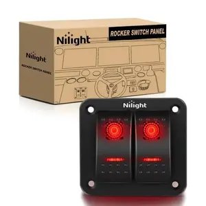 Nilight 2-Gang Aluminum 5-Pin ON/OFF Rocker Switch Panel, Red LED Control Switch for Home Improvement Electrical Equipment Led Night Glow Sticker