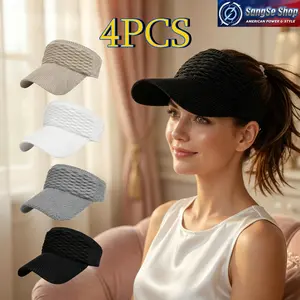 Women’s 4-Pack Open Top Ponytail Baseball Caps - Adjustable Headwear, UV-Protection, Breathable Outdoor Sun Hat for Running, Hiking