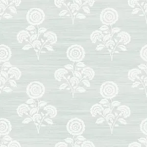 Brewster Flourish Block Print Whisper Blue Faux Grasscloth Peel and Stick 1pc Wallpaper