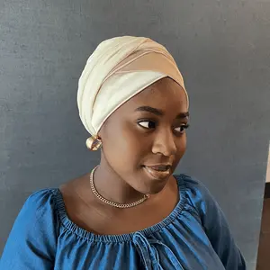 Champagne Satin Hybrid Turban Wrap