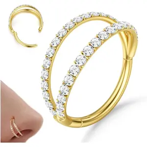 MILACOLATO 18G/20G Geometric Cubic Zirconia Hinged Double Hoop - 316L Surgical Steel Jewelry for Double Nose Piercing, Helix, Conch Piercings, Casual Wear summerwins