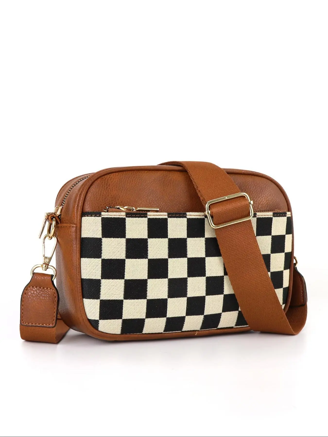 Retro and simple leisure checkerboard shoulder bag, niche classic checkerboard design, versatile fashion trend, light and daily suitable for student parties, shopping dates, Fashionable shoulder bag, Checkerboard Pattern Bag, Crossbody Shoulder Bag