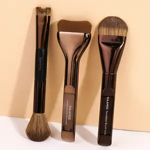 Maange 3-Piece Makeup Brush Set, Cosmetics Brushes Set, Synthetic Makeup Brushes, Foundation Brush, Blush Brush, Loose Powder Brush, Contour Brush, Nose Shadow Brush, Ideal for Home and Travel