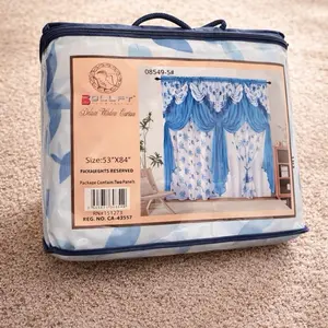 Bollft Deluxe Window Curtain 08549-5# Size 53"x84" Blue Floral Design with Swag and Valance Package Contains Two Panels