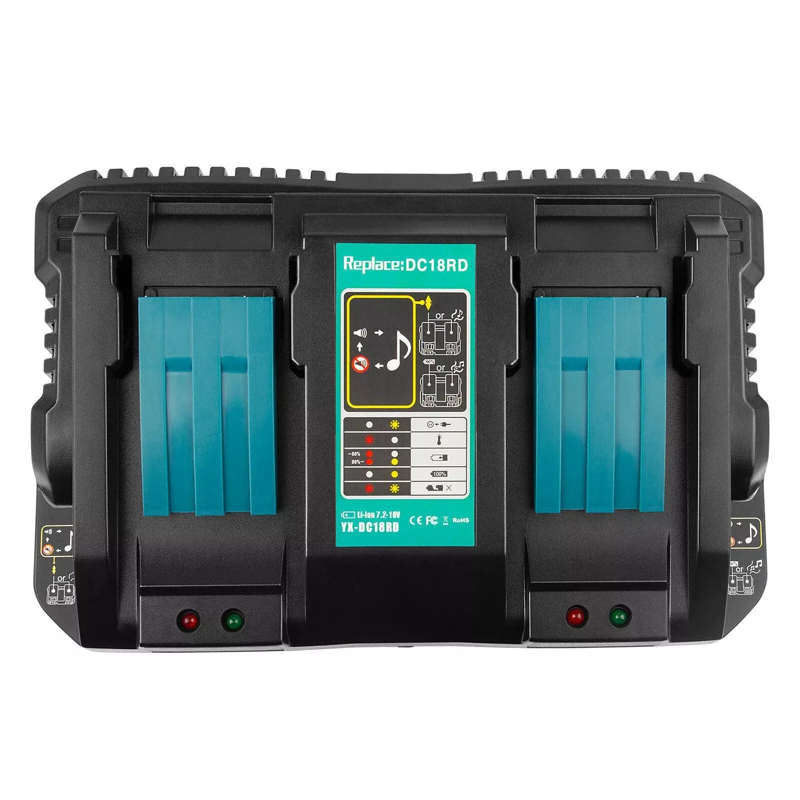 Makita DC18RD Dual-Port Rapid Optimum Charger for 14.4V-18V Lithium-Ion Power Tool Batteries, High-Quality Accessory with Efficient Use, Save Charging Time, Stable Heat Dissipation, Charging Beep (1 x DC18RD Battery Charger), 100V--260V, Li-Ion Batteries