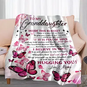 Butterfly Print Flannel Blanket - Soft 100% Polyester Cozy Throw for Grandma & Granddaughter, 280GSM Holiday Gift