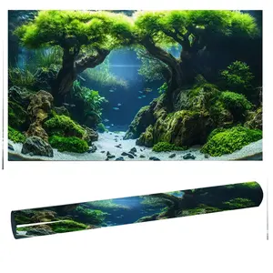Fish tank, high-definition printing, three-dimensional design, simulation of natural waters, coral reef underwater world, deep sea blue, river ecological theme background painting, Aquarium Decor, PVC material directly attached
