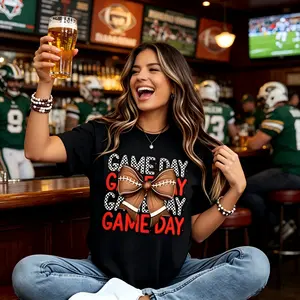 Women’s Coquette Game Day Football T-Shirt | Cute Bow Graphic Tee