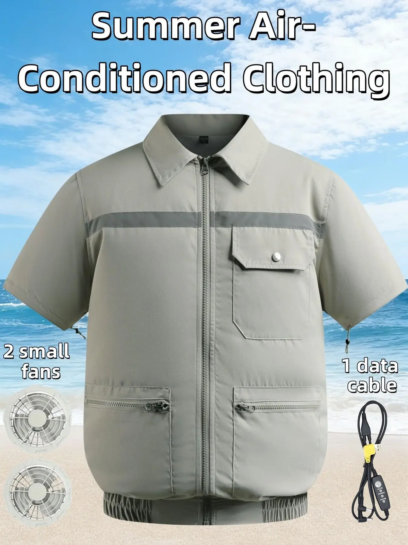 Men's Short Sleeve Fishing Air Conditioning Suit, Dual Fans, Multi-Pocket, Ideal for Construction, Logistics, Outdoor Work, Stay Cool All Day