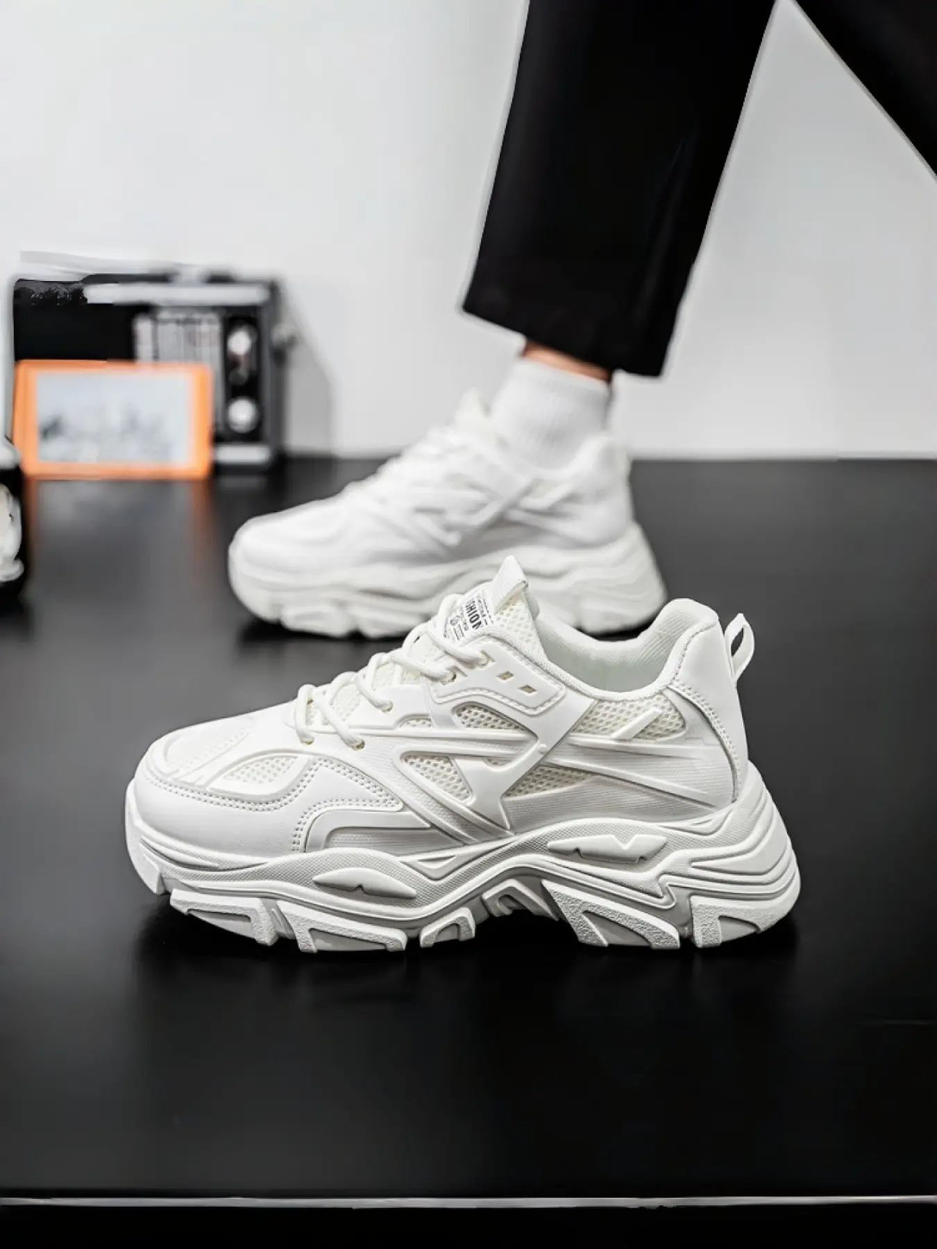 Men's Campus Style Breathable Sneakers Trainers | Airflow White Dad Shoes | Versatile Casual Lifestyle Footwear