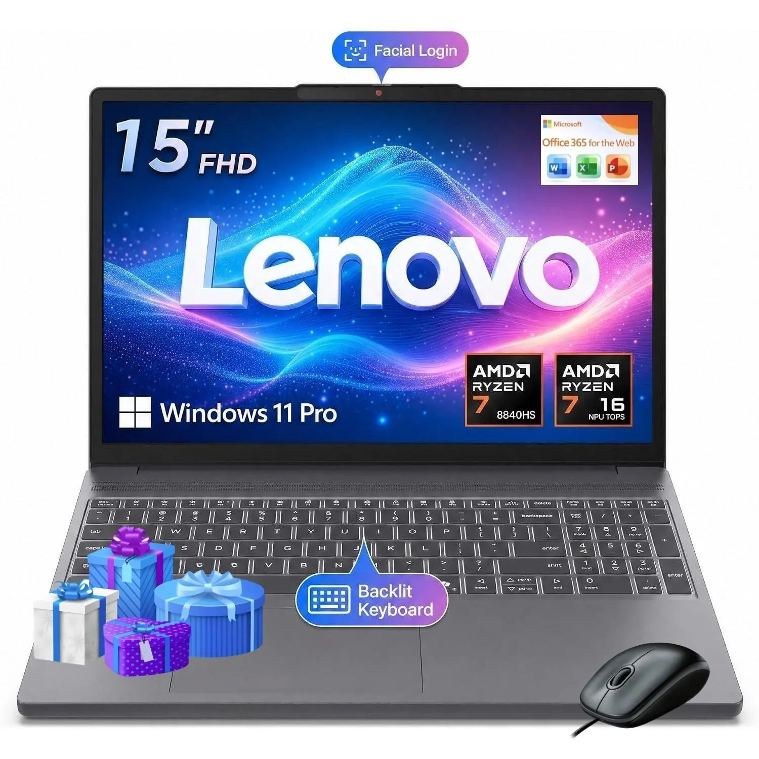 2026 Lenovo Gray 15.3" Touchscreen Laptop | Ryzen 7 8840HS, Radeon 780M Graphics, Up to 32GB RAM 1TB SSD, FHD 1080P IR Camera, Backlit Keyboard, Windows 11 Pro, Bundle Accessories Included