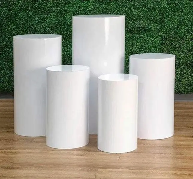 SET 5PCS OF METAL CYLINDER STANDS,WHITE PEDESTAL
